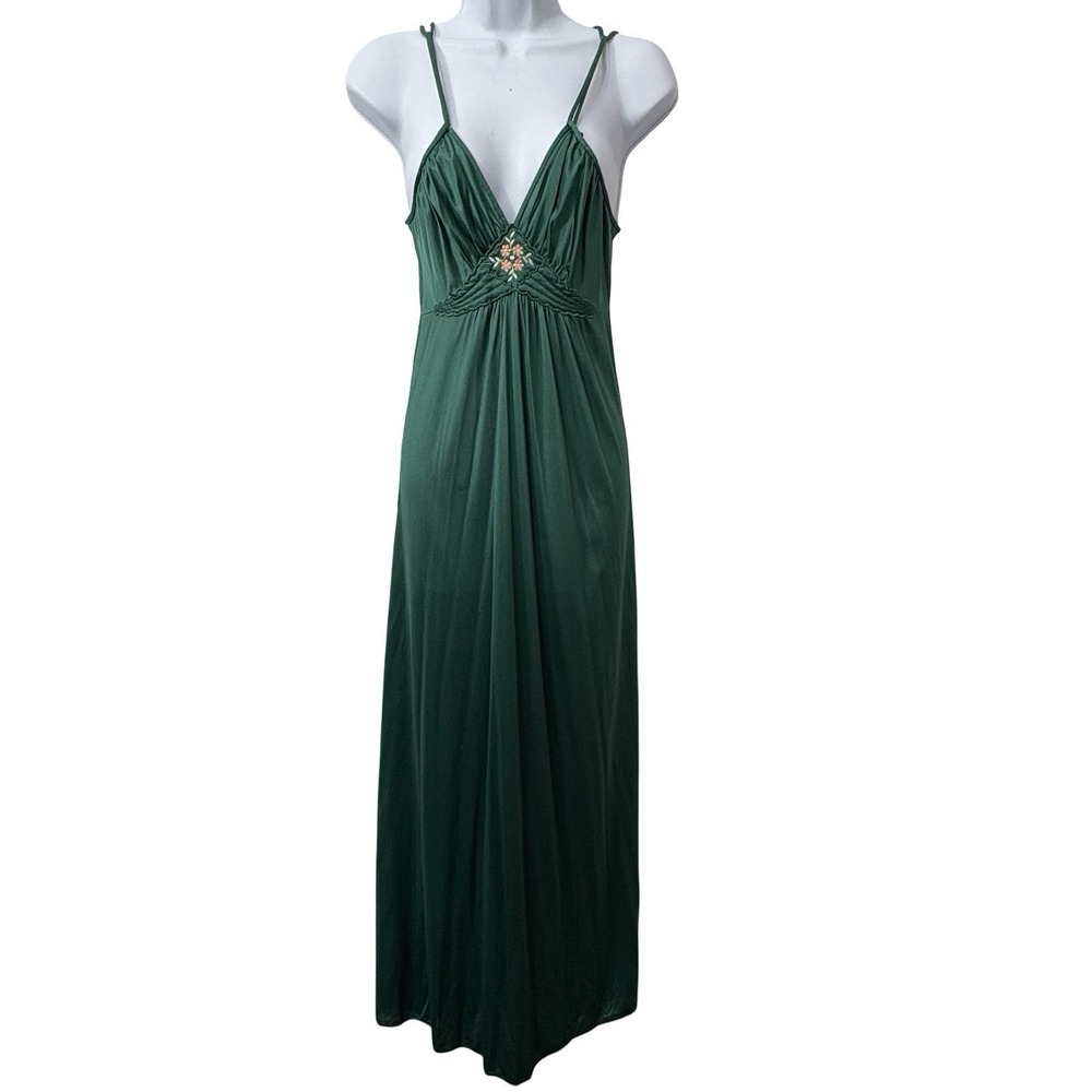 VTG Union Made Interludes Emerald Green Maxi Satin Slip Dress Sz Small